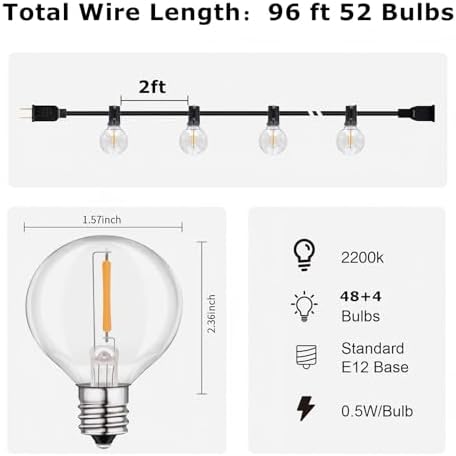 HISTAR 96FT LED Dimmable Outdoor String Lights with Remote - Image 3