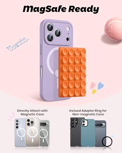 amBand Magnetic Sticky Phone Suction Grip for MagSafe, Removable for Wireless Charging, Durable Magnet Silicone Portable Mount Stand for iPhone 18 17 16 15 14 13, Hands-Free Video/Selfie, Orange - Image 2