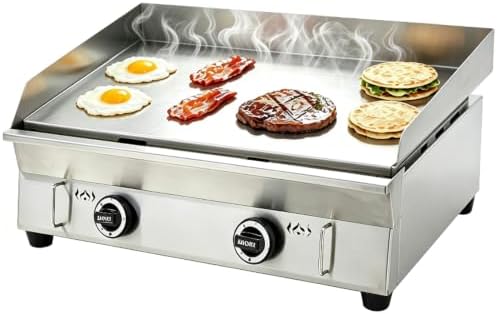 INTBUYING 2 Burner Gas Grill Griddle Commercial Flat Grill Non-Stick Outdoor Griddle 2800Pa Adjustable Temperature 50-300℃ with Low Pressure Valve by INTBUYING