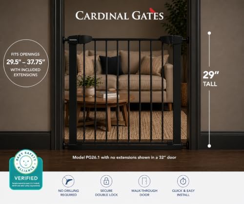 Cardinal Gates PG26.1 Baby & Pet Pressure Gate, Black, 29.5-37.75 in - Image 2