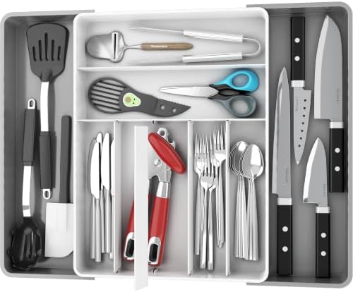 Simple Houseware Expandable Kitchen Drawer Flatware Organizer, Gray/White by SimpleHouseware