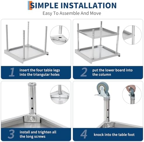 Stainless Steel Equipment Stand, Prep Table Metal Table w/Wheel - Image 3
