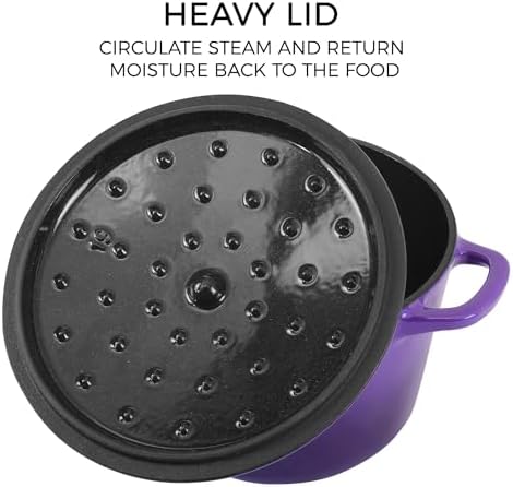 Flavehc Dutch Oven Pot with Lid 1.8 Qt Cast Iron Dutch Oven for Bread Baking, Purple Enameled Cast Iron Rice Pot, Small Deep Dutch Oven for Rice, Beans & Side Dishes - Image 3