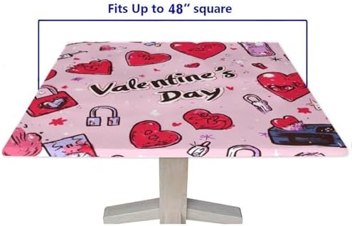 Fitted Square Tablecloth with Elastic, Love is in The Air Pattern Printed on Stain Resistant Folding Table Square Cover, Ideal for Special Occasions Holidays, Fit for 48" x 48" Square Tables - Image 5