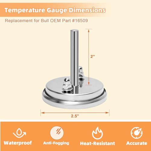 16509 Stainless Steel BBQ Thermometer Gauge for Bull Angus Grills - Image 3