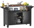 EasyUp Outdoor Storage Cabinet,Patio Storage Table, Bar Table with Wheels,Outdoor Bar Cart for Patio, Poolside and Backyard, Standard Black by EASYUP