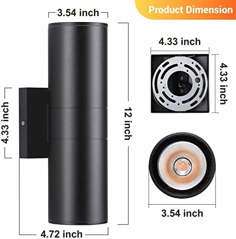 DAKAFUL Outdoor Wall Lights 4Pack, Integrated LED Cylinder Up Down Lights, 12W 2700K Aluminum Exterior Wall Light, Outdoor Light Fixture for Porch Patio Door.(Matte Black) - Image 3