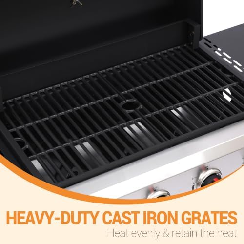 4-Burner Propane Gas Grill with Folding Side Tables - Image 3