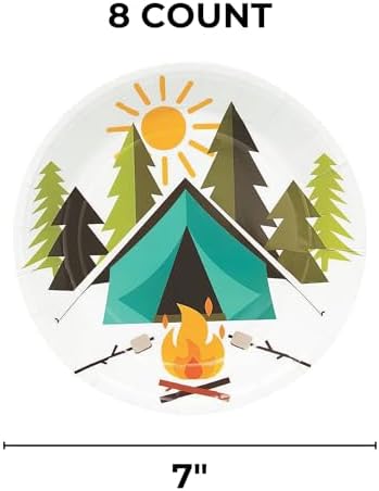 Fun Express Camp Party Tent & Campfire Paper Dessert Plates - Disposable Tableware Dessert Plates for Birthday Wedding, Graduation - Perfect for Treats and Festivities Party Supplies - 8 Pieces - Image 3