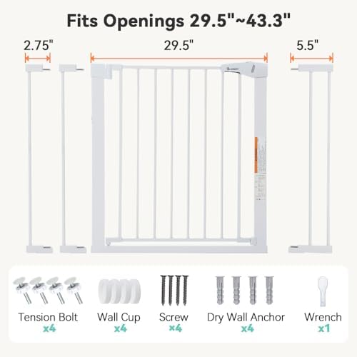 COMOMY 29.5-43.3" Baby Gate Extra Wide for Stairs Doorways - Image 3
