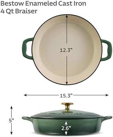 Tramontina Bestow Enameled Cast Iron 4-Qt Braiser Pan with Lid, Cactus - Image 2