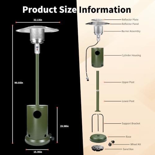 Evergreen 50,000 BTU Propane Patio Heater with Rain Cover, Multiple Color Available, Outdoor Heater with Weighted Base, Adjustable Heat Control Safety Shut-Off for Patio & Restaurant - Image 3