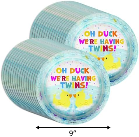 Birthday Galore Oh Duck! We're Having Twins Baby Shower - 32 Piece Disposable Party Supplies - Rubber Ducky Baby Shower Decorations - Round Party Plates - Large 9" Paper Plates In Bulk - Image 2
