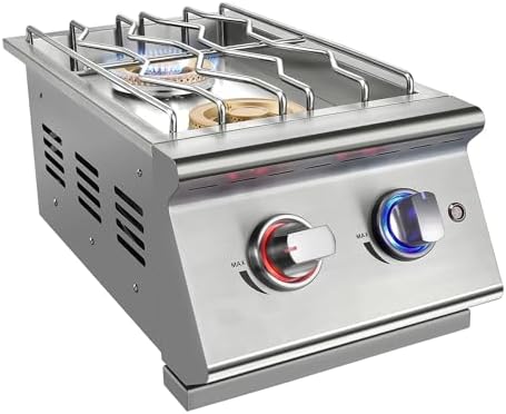 Double Grilling Side Burners for Outdoor Kitchen, 2 * 17,000BTU Liquid Propane Burners, Convertible to Natural Gas, Duty Heavy 304 Stainless Steel, Built-in Side Burner for BBQ Island Grill by Livory