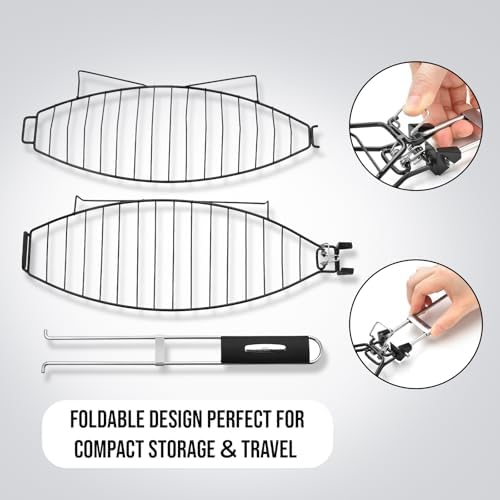 Fish Grilling Basket for Grill - Stainless Steel Basket, Non-Stick Fish Rack for Grilling with Adjustable Lock Removable Handle, Ideal for BBQ, Camping, Charcoal and Gas Grills - Image 4