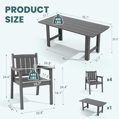 Pamapic Patio Dining Table Set, 5-Piece Outdoor Dining Set for 4, Grey - Image 4