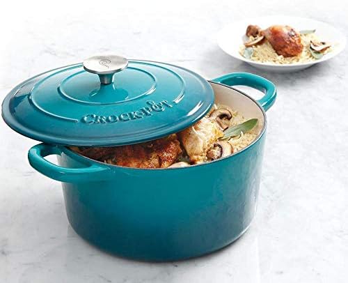 Crock-Pot Artisan 5-Quart Round Enameled Cast Iron Dutch Oven – Teal Ombre, Durable Heavy-Duty Cookware for Slow Cooking, Roasting, Baking with Lid - Image 6