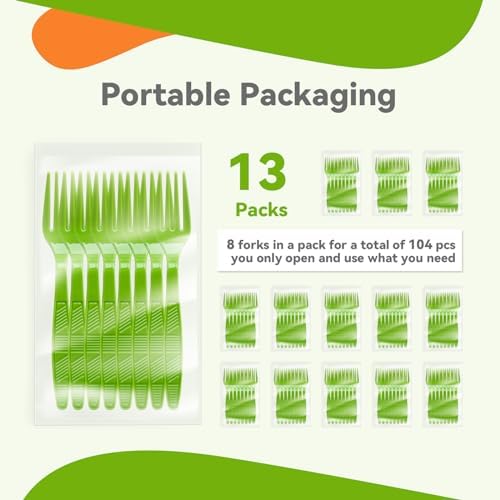 Kiwi Green Plastic Forks Heavy Duty, Disposable Party Supplies 104 PCS - Image 4