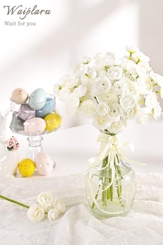 Waipfaru Ranunculus Artificial Flowers, 36Pcs 14In Fake Peonies Artificial Flowers, White Faux Flower for Vase Silk Flower Real Touch Faux Peony Bulk for DIY Wedding Bouquet Home Bridal Shower Decor - Image 5