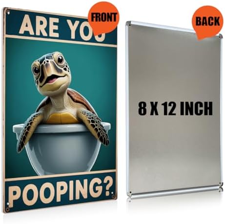 BEASTZHENG Funny Sea Turtle Bathroom Metal Tin Sign – Are You Pooping Turtle Decor, Ocean Theme Wall Art, Tropical Turtle Bathroom Accessories, Sea Life Tin Sign for Restroom - Image 2