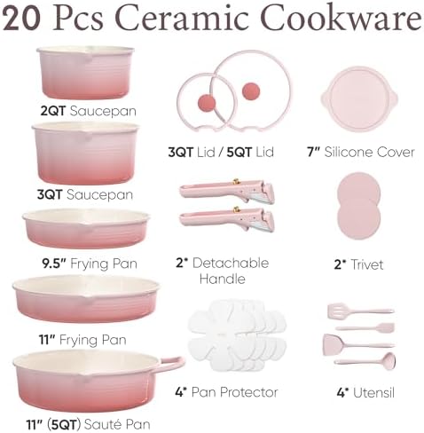 CAROTE 20pcs Titanium Cookware Set, Pots and Pans Set Detachable Handle - Image 6