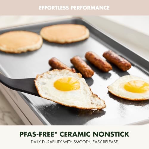 GreenPan Advanced 10.5”x 20” Electric Griddle with Warming Drawer, Ceramic Nonstick PFAS-Free Coating, Temperature Control, Easy and Versatile Countertop Meals, Dishwasher Safe, Clay - Image 2