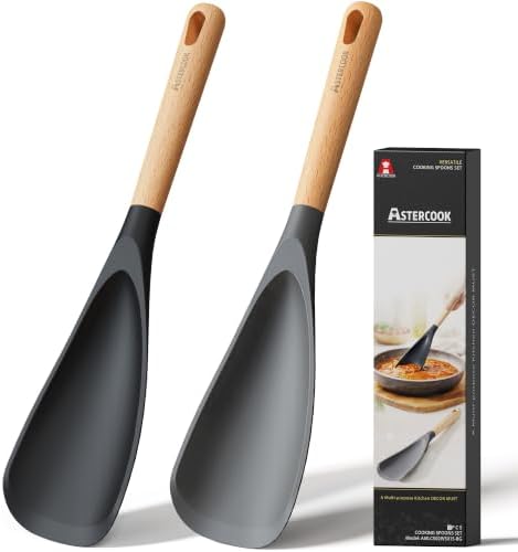 Astercook Cooking Spoon, 2 Pack, Nonstick Safe Silicone Spoonula Spatula by Astercook