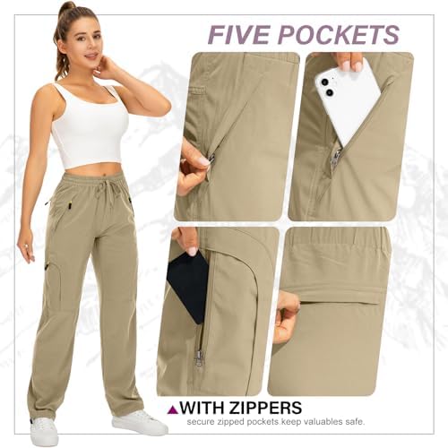 Toomett Women‘s Hiking Cargo Pants UPF 50 Quick Dry with Zipper Pockets - Image 6