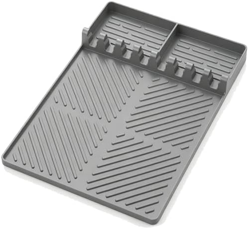 Silicone Griddle Tool Mat for Blackstone, Heat Resistant Side Shelf Mat with Drip Pad – BBQ Grill Accessories for Outdoor Grill, Kitchen Counter, Spatula Holder, Cooking Organizer (1, Gray) by Unknown