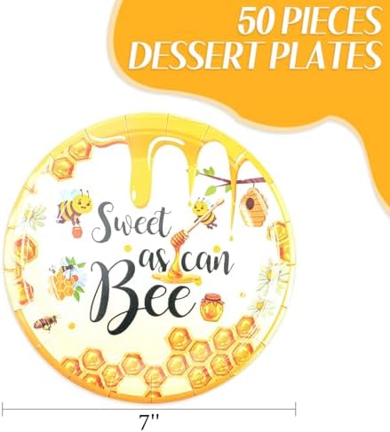 50PCS Bee Decorations for Party, Sweet as Can Bee Paper Plates Disposable Dessert Disposable Tableware Party Favors for Birthday Baby Shower Party Supplies Decorations - Image 3