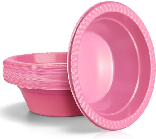 30 Pack 12 oz Pink Disposable Plastic Bowls Dessert, Ice Cream, Salad, Soup Serving Cups for Party, Picnic, Food Snacks (Pink) by Unknown