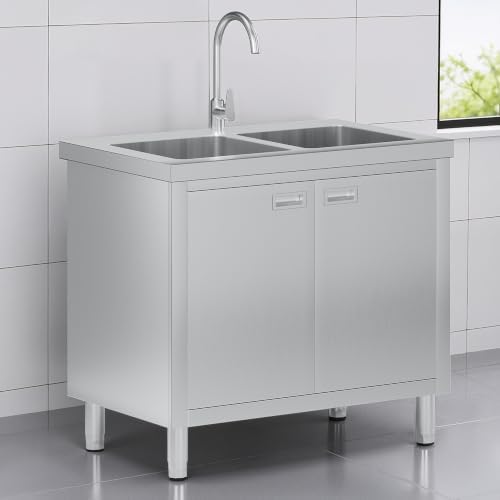 Jocisland 38 x 24 x 34 Inch Stainless Steel Utility Sink with Cabinet - Image 2