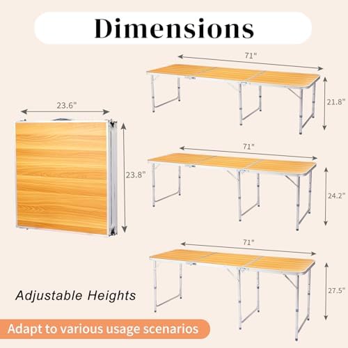 Aluminum Folding Camping Table,3 Adjustable Heights Lightweight (Wood grain - Image 4