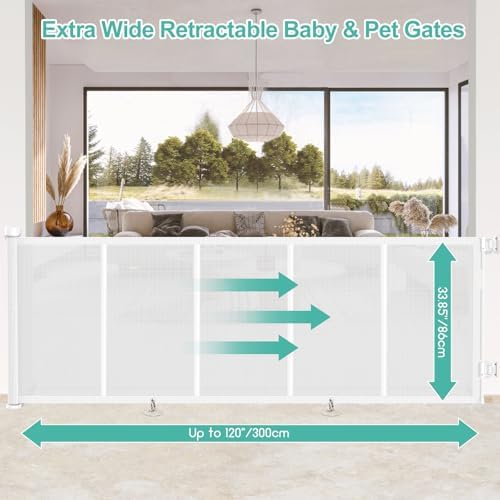 EZIGO 120 Inch Retractable Baby Gates Extra Wide Reinforced Baby Dog Gate - Image 2
