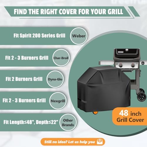 Grill Cover 48 Inch - Outdoor BBQ Cover for Weber Spirit 200 Series 2 Burner Grill Waterproof & Heavy Duty - 600D Superior Barbecue Covers for Weber Spirit 2 E210, Spirit E215 and Spirit 200 - Image 5