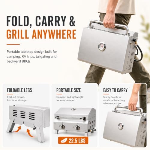 X2 Portable Propane Grill, 2 Burner Tabletop Gas Grill, 20,000 BTU - Image 5