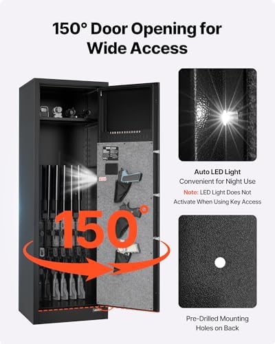 VEVOR 8-10 Gun Safe, Long Gun Cabinet for Rifles and Pistols, Quick Access Rifle Safe with 3 Pistol Pockets and Adjustable Racks, Digital Cabinet with Fingerprint and Password Lock(Assembly Required) - Image 6