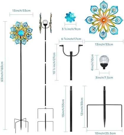 63" Solar Wind Spinners Outdoor, 13" Metal Kinetic Garden Art Decor - Image 2