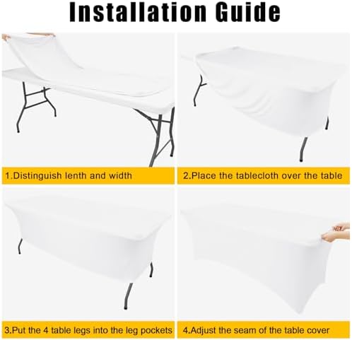 Smiry 2 Pack Spandex Table Cloth 4FT, Elastic Fitted White Tablecloth - Image 5