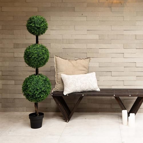 Nearly Natural 4 ft Artificial Triple Ball Boxwood Topiary Tree with Pot - Image 6