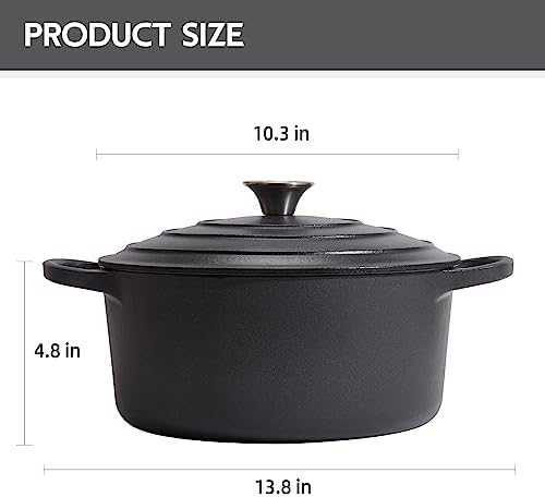 6 Quart Dutch Oven Enameled Cast Iron with Lid - Big Dual Handles - Oven Safe up to 500°F - Classic Round Pot for Versatile Cooking (Matte Black(No Enameled), 6 QT) - Image 6