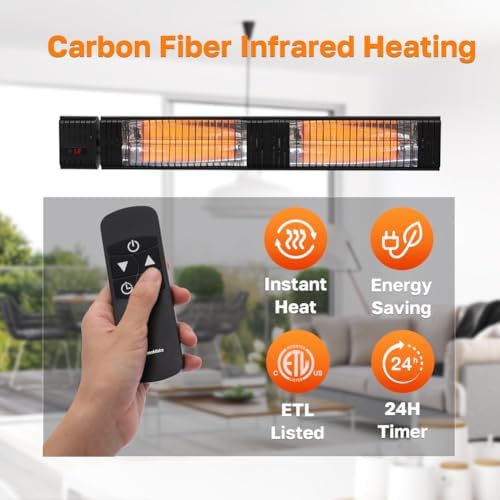 ThermoMate Infrared Electric Patio Heater, 3000W Carbon Fiber Heating for Outdoor/Indoor, Porch, Deck, Garage with Remote 24 Hours Timer, Hard Wired 240V - Image 2