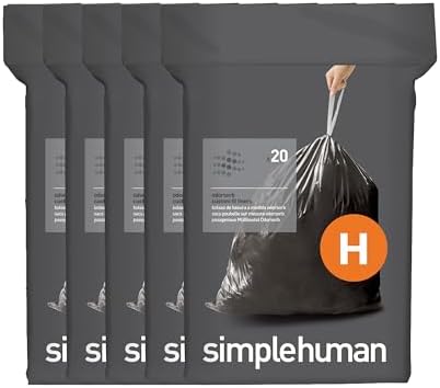 simplehuman Code H 100 Count Odorsorb® Custom Fit Liners, Drawstring Odor Absorbing Trash Bags, One-by-One Mess-Free Dispense, Extra Thick & Double Seamed, 50% PCR Plastic, 30-35 Liter / 8-9 Gallon by Unknown