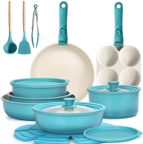 GiPP 21PCS Pots and Pans Set Nonstick Cookware Set with Detachable Handle by GiPP