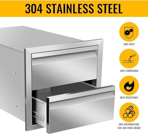 Outdoor Kitchen Drawers, 18Wx15Hx23D Inch Stainless Steel Double Access Drawer with Hidden Handle, Flush Mount BBQ Drawers for Outdoor Kitchen, Patio Grill Station - Image 3
