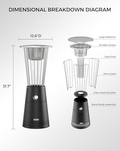 Tabletop Heater Patio Heater, 11,000 BTU Propane Patio Heater for Commercial, Balcony & Porch, Quartz Glass Tube, Portable Small Heater For Outdoor Use - Black - Image 2
