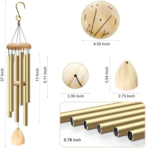 Bursvik 37" Aluminum Wind Chimes for Outside (Light Gold), Patio Zen Decor - Image 3