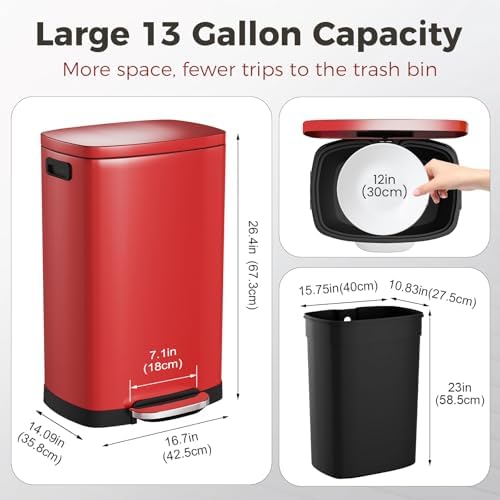 ELPHECO Kitchen Trash Can with Lid 13 Gal Stainless Steel Pedal Garbage Can - Image 4
