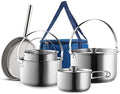 Camping Cookware Set 304 Stainless Steel 8-Piece Pots & Pans Open Fire Cooking Kit | Frying Pan Steamer with Travel Tote Bag | Compact For Outdoors & Indoors Kitchen Family Campfire Hiking RV by Wealers
