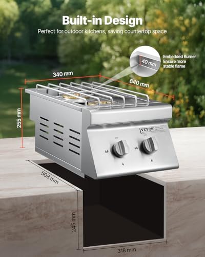 VEVOR Double Grilling Side Burners, 2 x 15,000BTU Liquid Propane Side Burner for Outdoor Kitchen, Convertible to Natural Gas, 304 Stainless Steel Built-in Double Grill Burners for BBQ Grill Island - Image 5